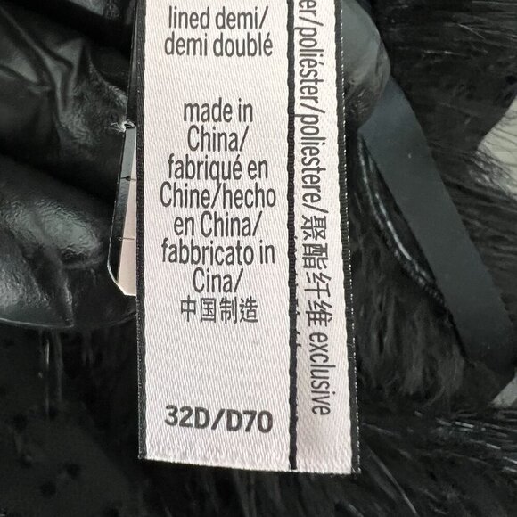 Victorias Secret NWT Demi Bra 32D Black Faux Fur & Solid Straps Sexy Coquette - Picture 11 of 14